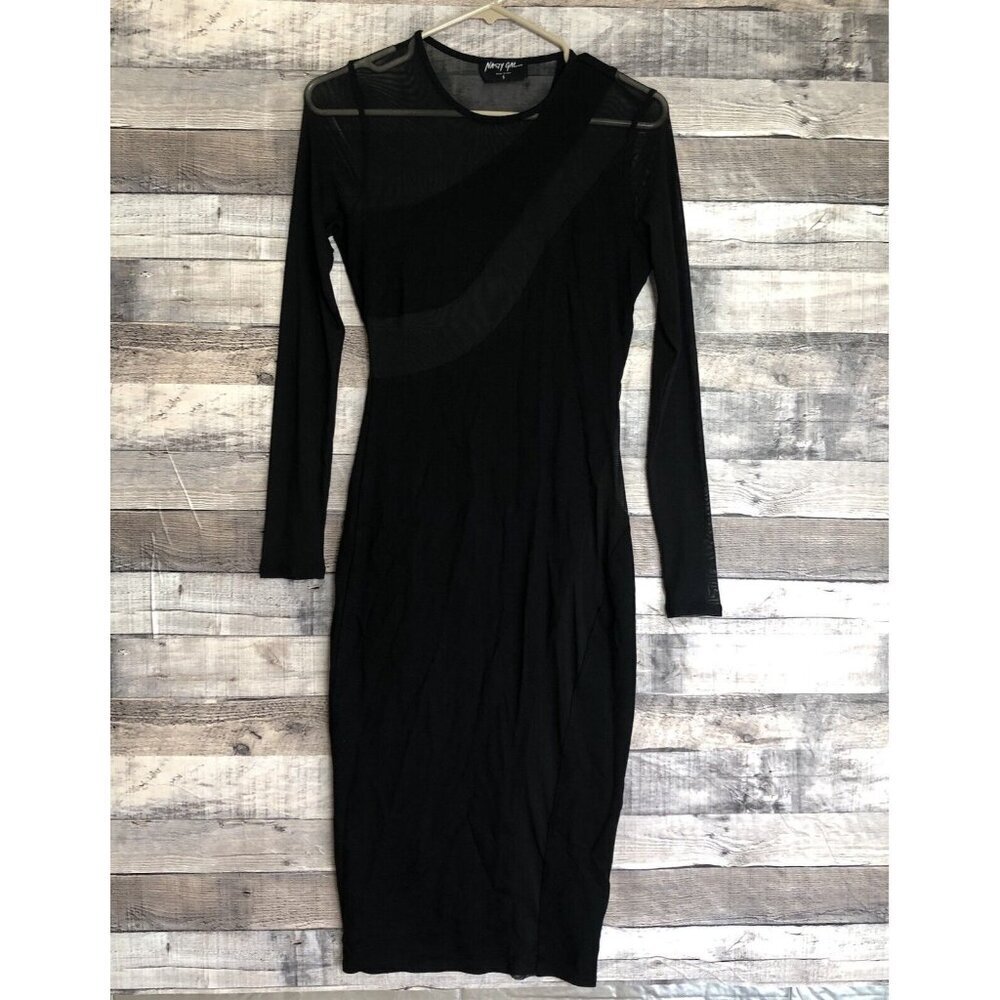 Nasty Gal Women's Black Long Sleeve Mesh Panel Bodycon Dress Size Small
